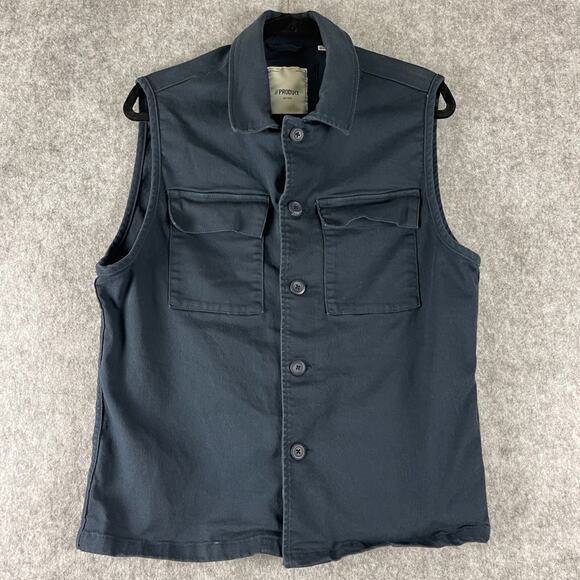 Produkt Jacket Vest Mens Large Blue Twill Cotton Button Hipster Utility Stretch - Picture 1 of 12